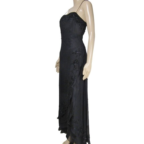 VTG Y2K Scala SILK S Beaded ASYMMETRICAL Whimsigoth Black Prom Maxi Dress - Picture 5 of 13